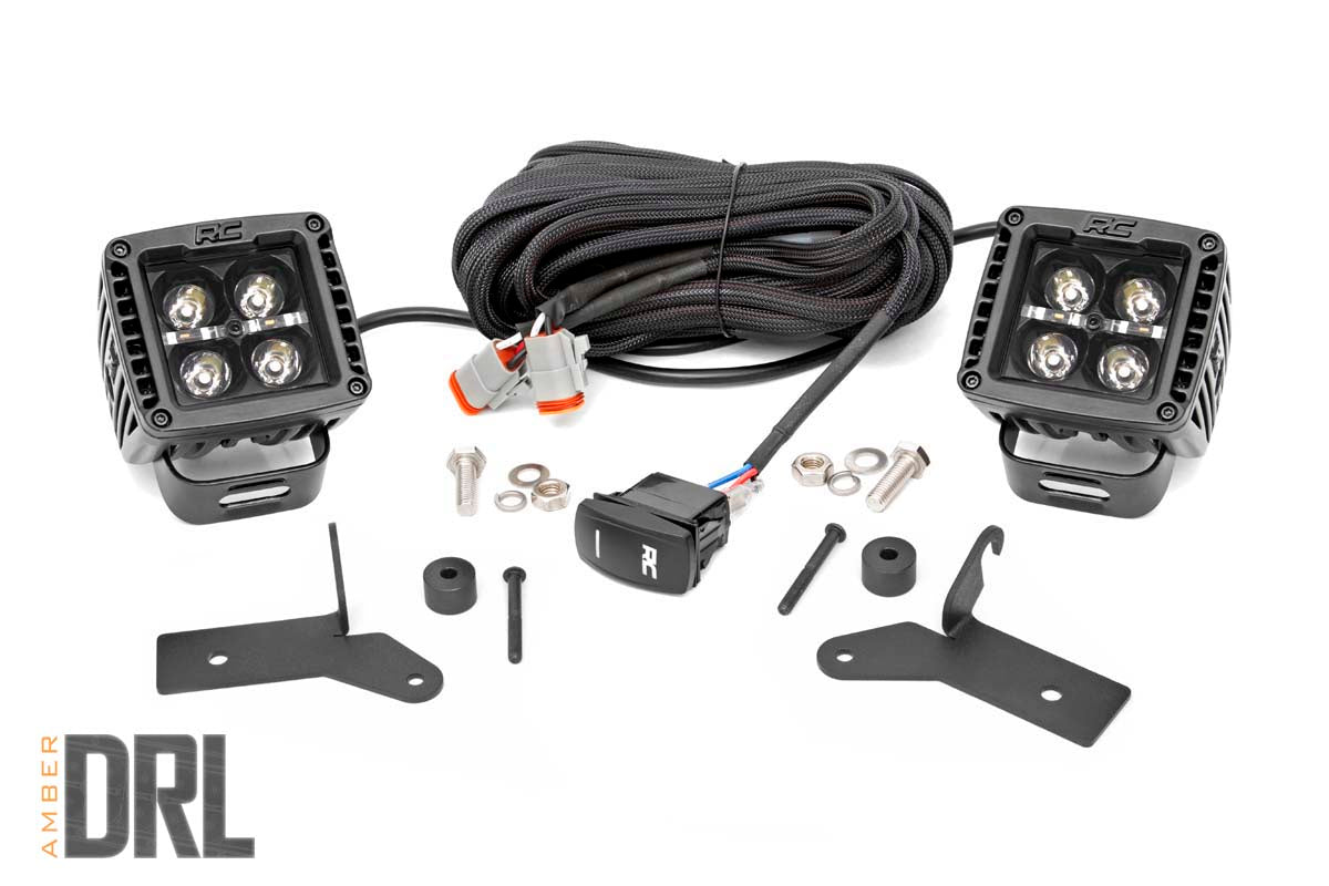 Jeep 2-inch LED Lower Windshield Kit (18-21 Wrangler JL, 20-21 Gladiator JT | Black-Series w/ Amber DRL)