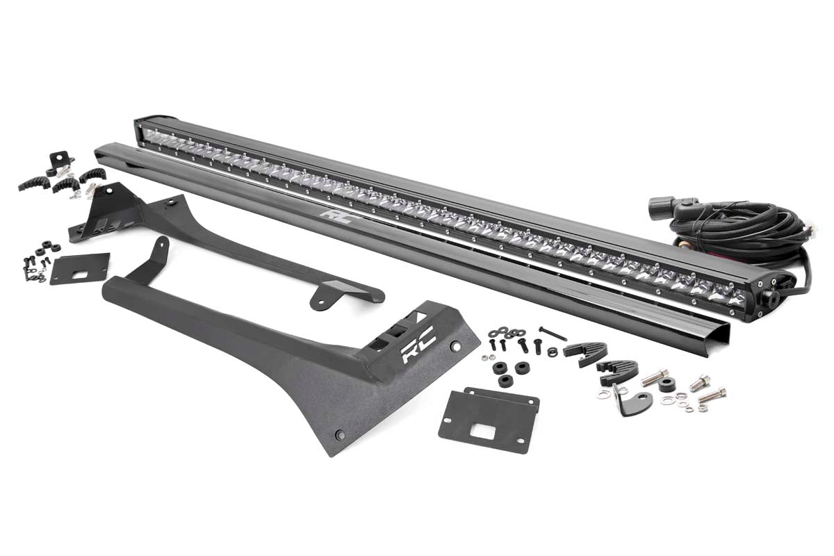 Jeep 50-inch Straight LED Light Bar Upper Windshield Kit w/ Single-Row Chrome Series LED (20-22 Gladiator JT, 18-22 Wrangler JL)