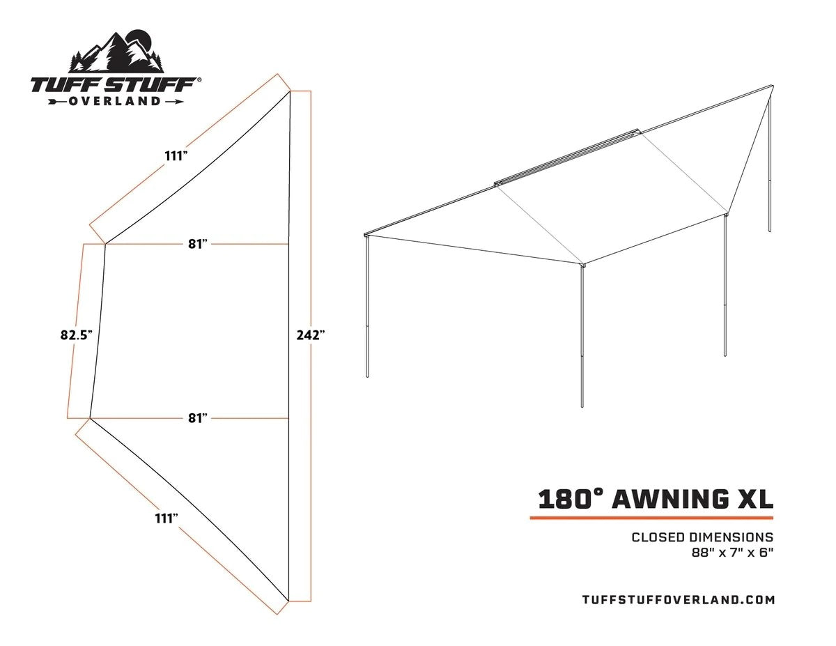 TUFF STUFF® OVERLAND AWNING, 180 DEGREE, XL, AWNING ONLY