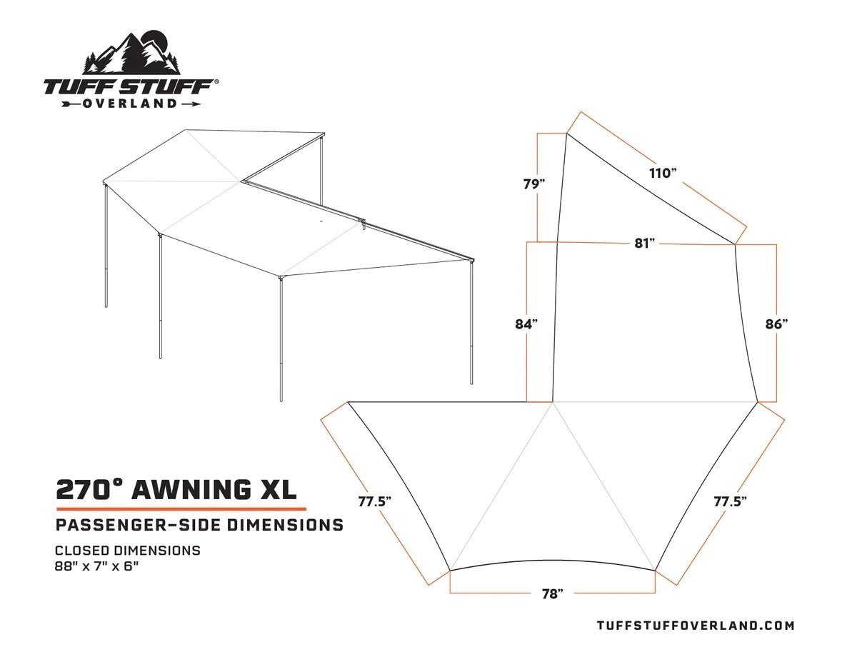 TUFF STUFF® OVERLAND AWNING, 270 DEGREE, XL, PASSENGER SIDE, AWNING ONLY