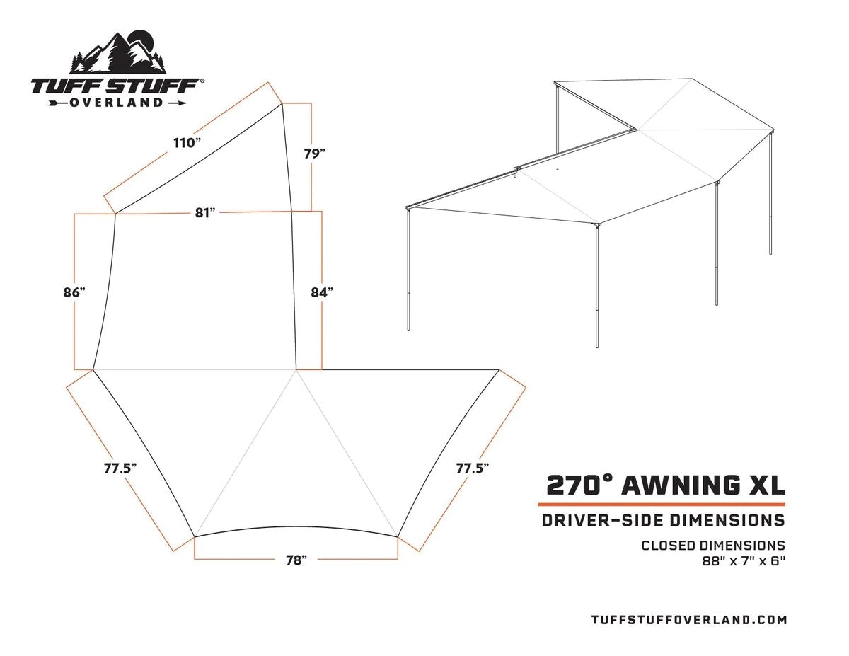 TUFF STUFF® OVERLAND AWNING, 270 DEGREE, XL, PASSENGER SIDE, AWNING ONLY
