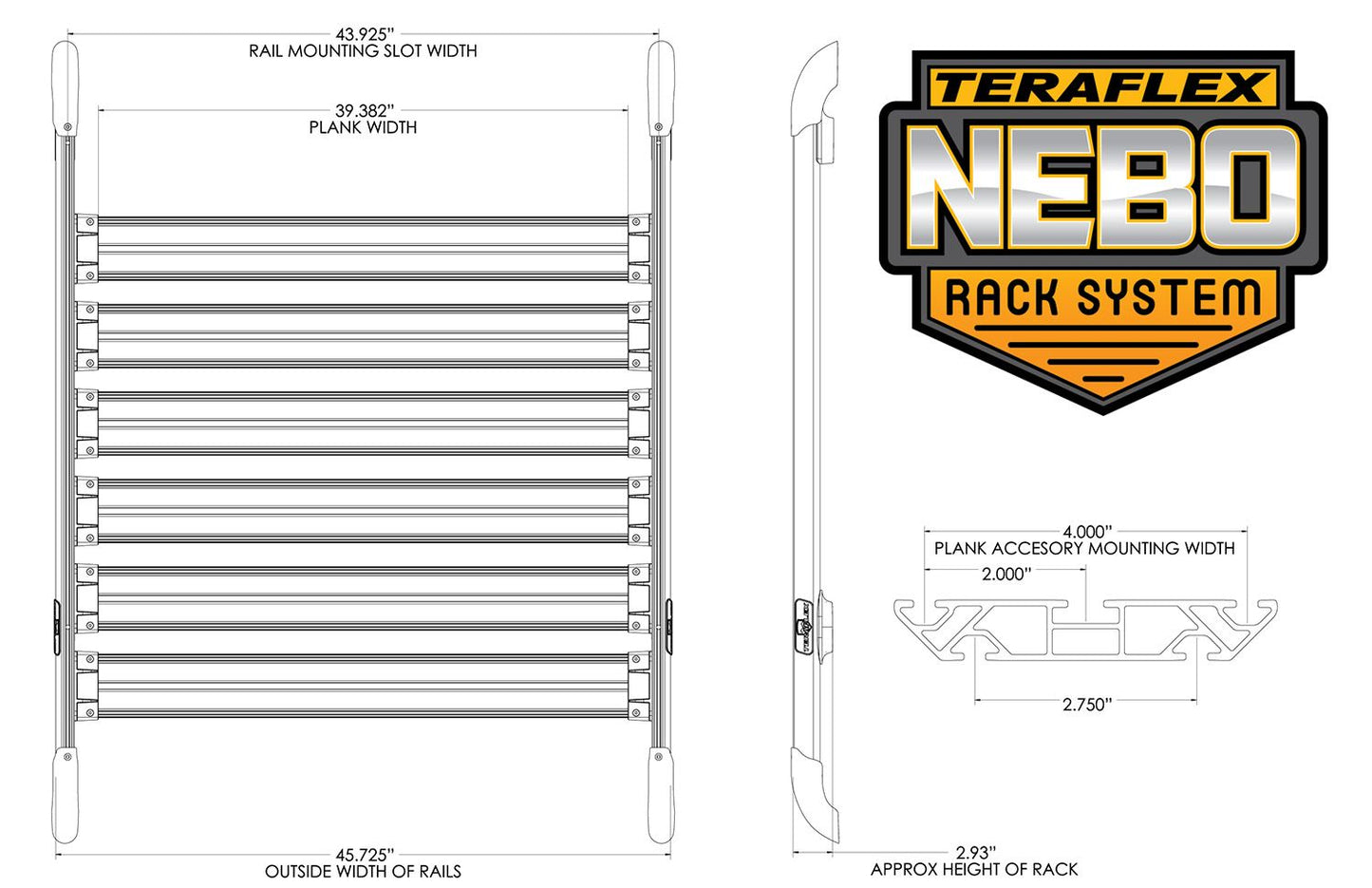 JK 4dr: Nebo Roof Rack Cargo Slat Kit Black